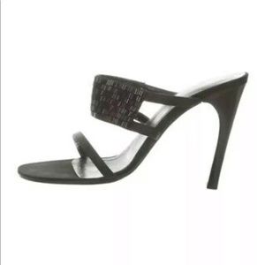 Gucci $520 Black Satin Beaded Slides Sandals Shoes